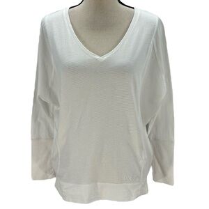Bench Women's Long Sleeve V-Neck 100% Cotton T-Shirt - White - size Small